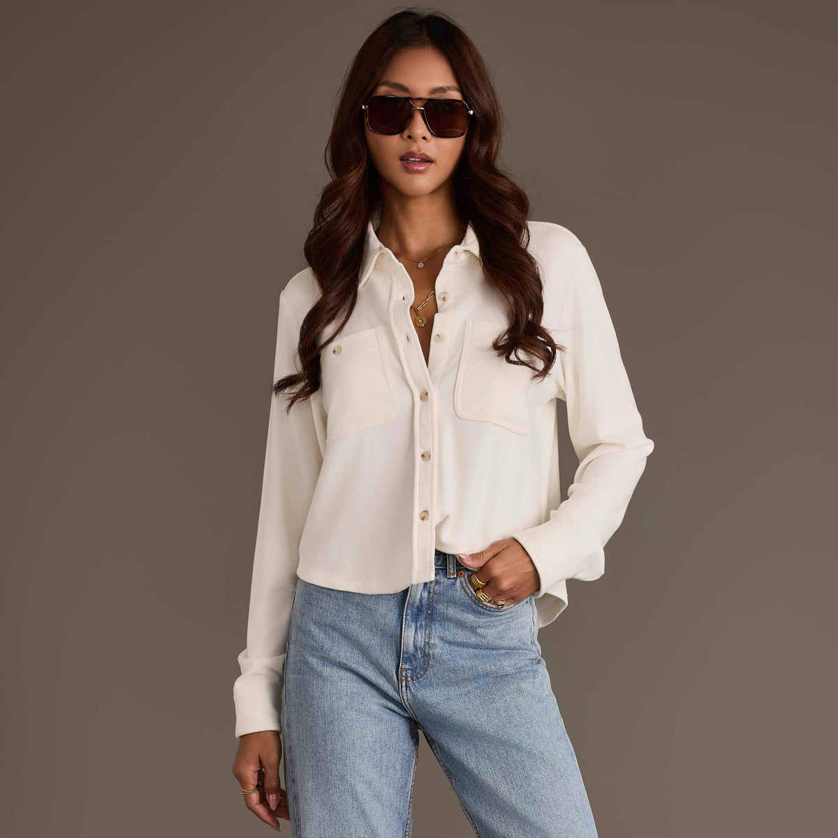 Ivory Cropped Soft Button Up Top