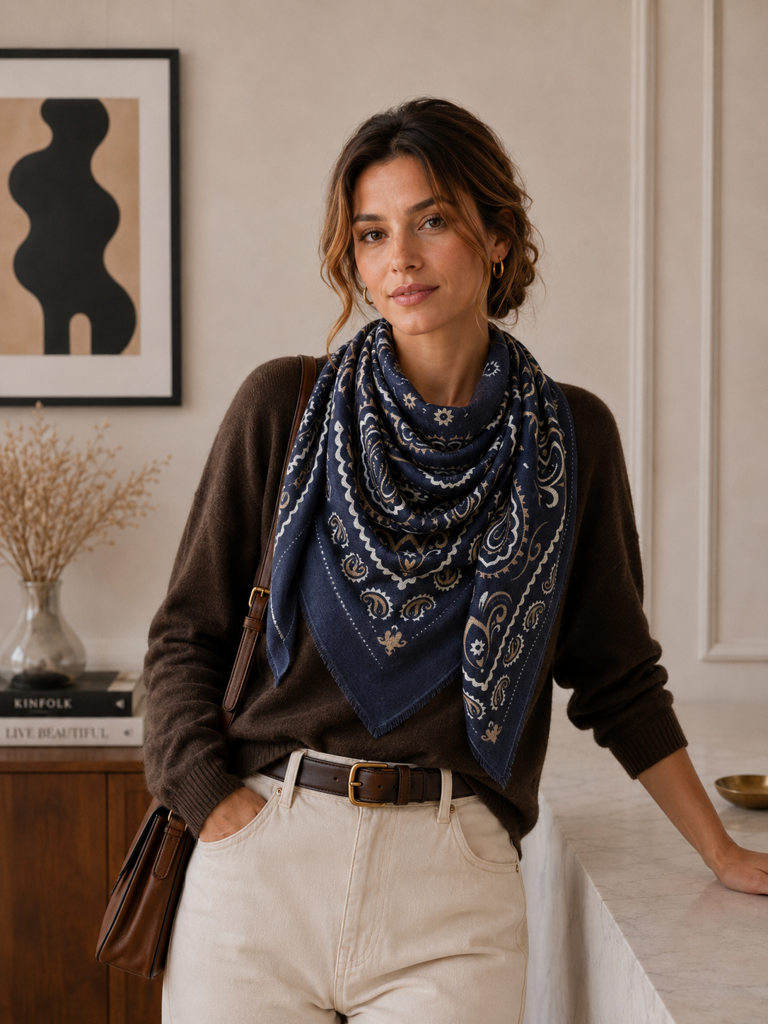 Large Woolen Square Bandana: Blue