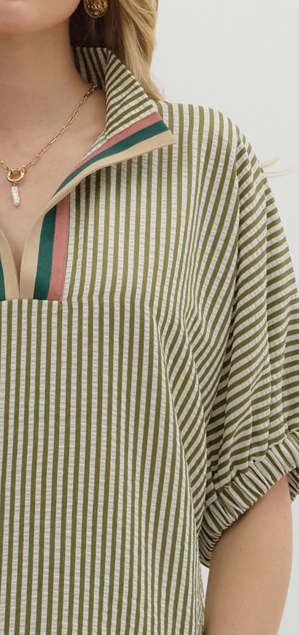 Faye Olive Stripped Embroidered Top