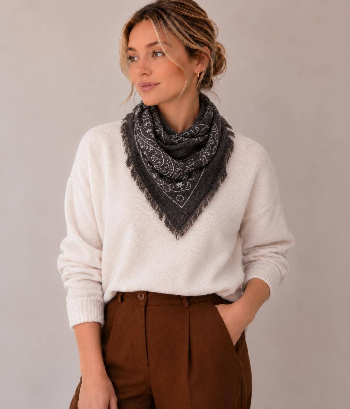 Large Square Bandana Pattern Scarf – Café