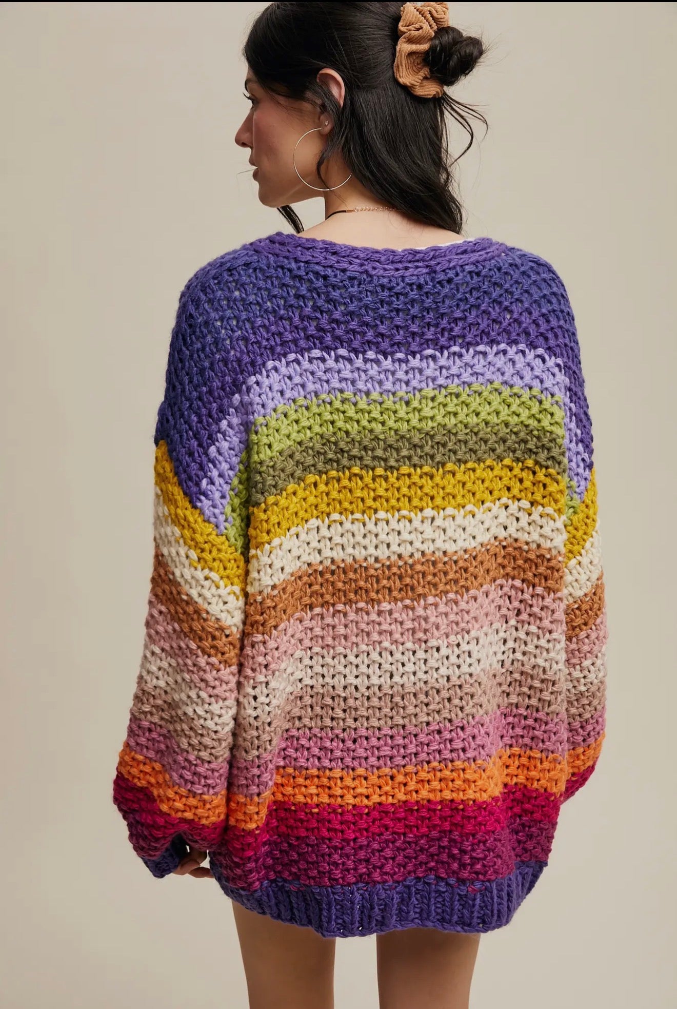 Rainbow Hand Crochet Open Cardigan