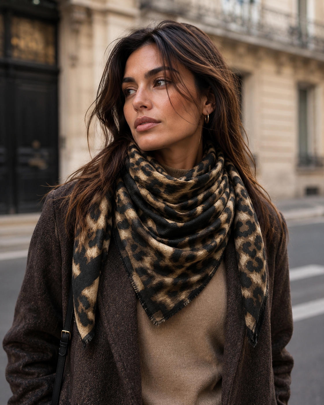 Leopard-print scarf: Taupe