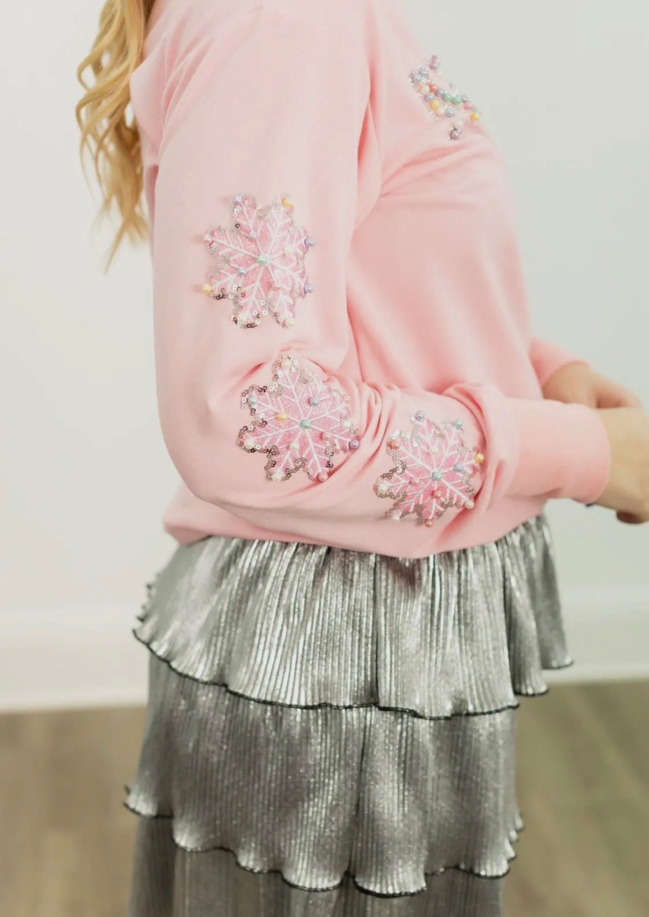 Pearl "Merry" on Pink Sweatshirt Top