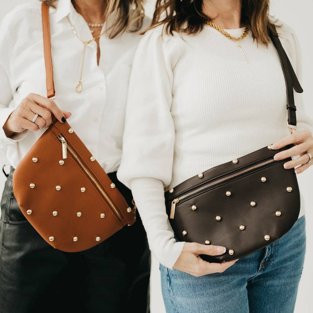 Chic Gold Studded Westlyn Bum Bag: Chocolate