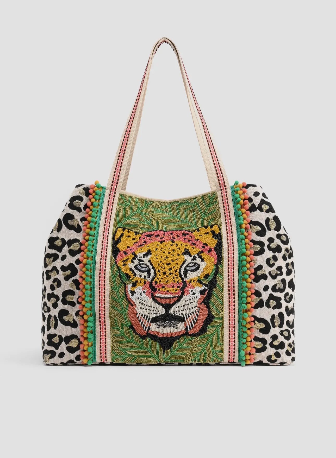 Beaded Leopard Tote Bag