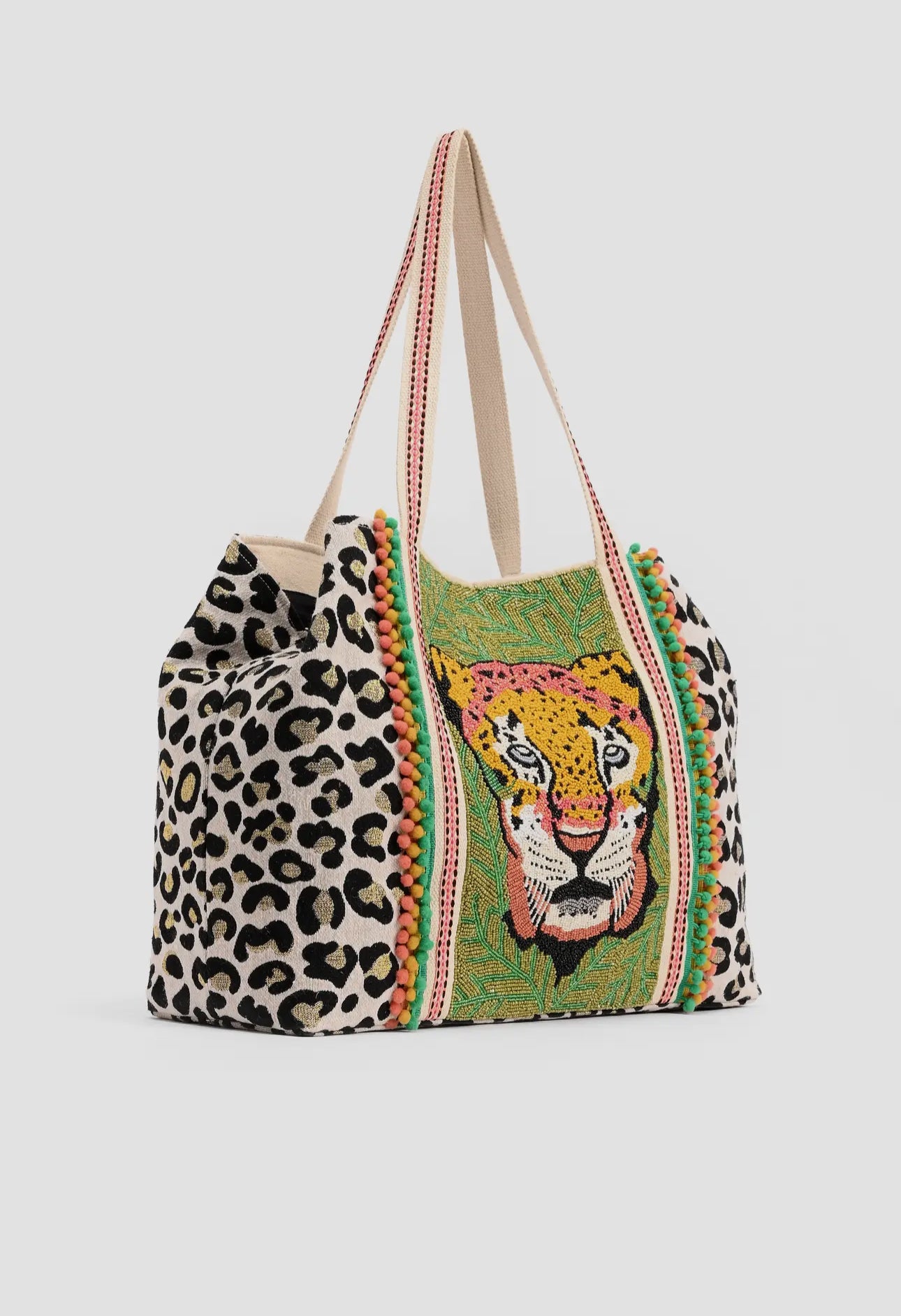 Beaded Leopard Tote Bag
