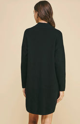 Black Mock Neck Front Pocket Sweater Dress
