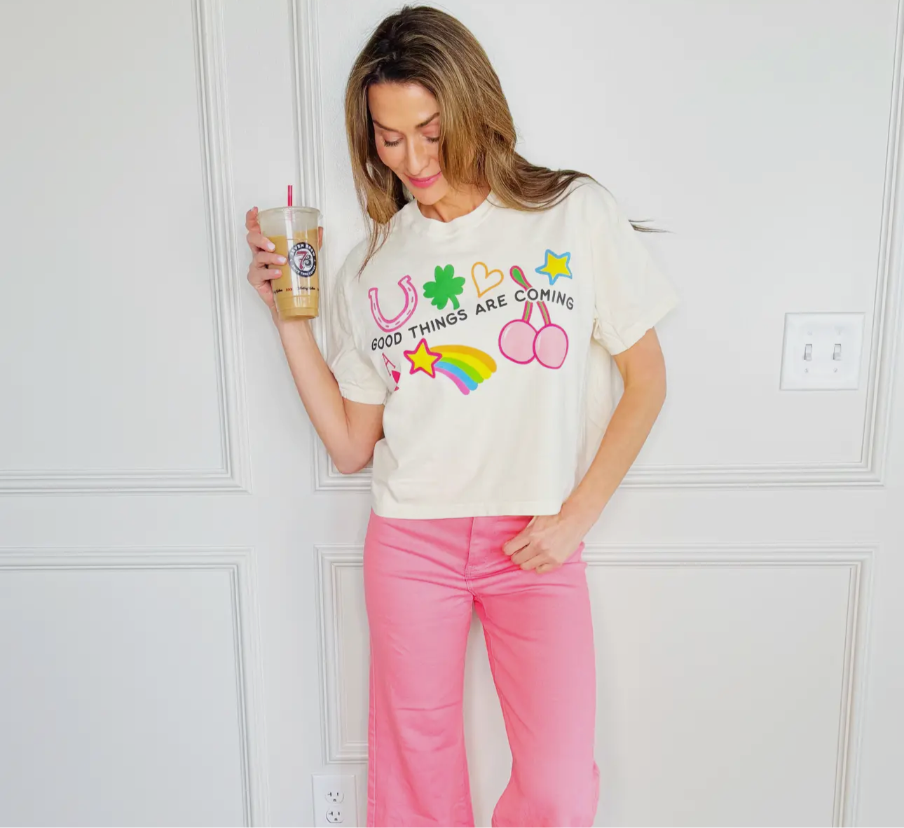 GOOD THINGS ARE COMING CROPPED TEE TOP