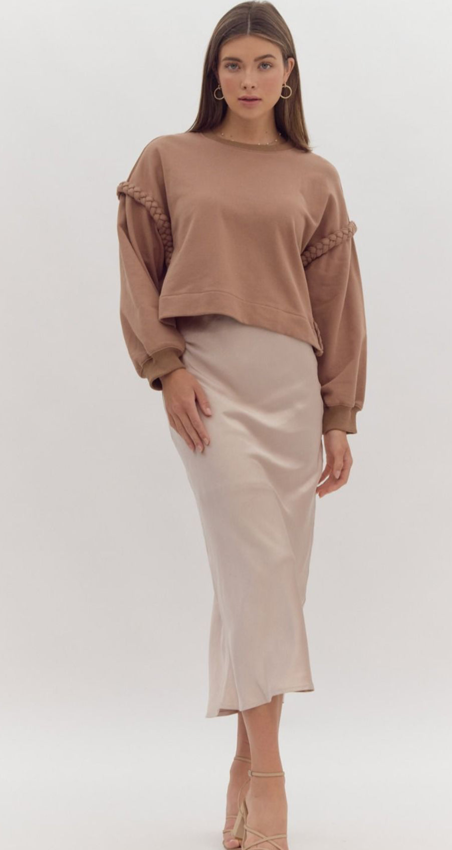Mocha Braided Long Sleeve Top
