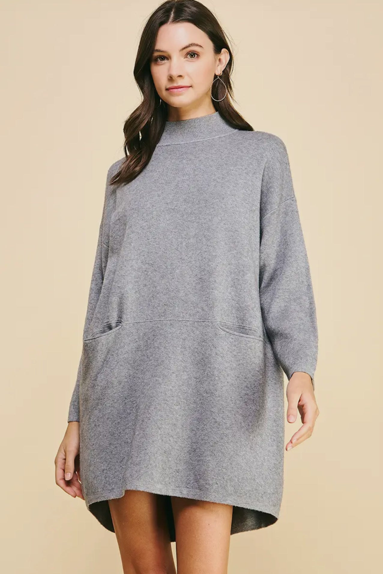 Mock Neck Front Pocket Sweater Dress