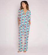 PINK SANTA HATS BLUE MATCHING LOUNGEWEAR SET