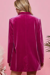 Pink Pocketed Velvet Blazer Jacket