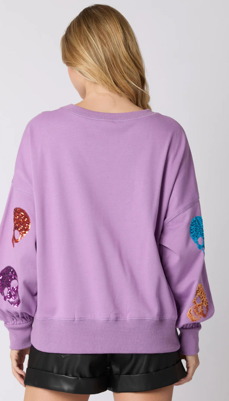 Purple Sequin Skull Sweatshirt