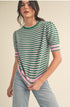 STRIPED POINTELLE PUFF SLEEVE SWEATER