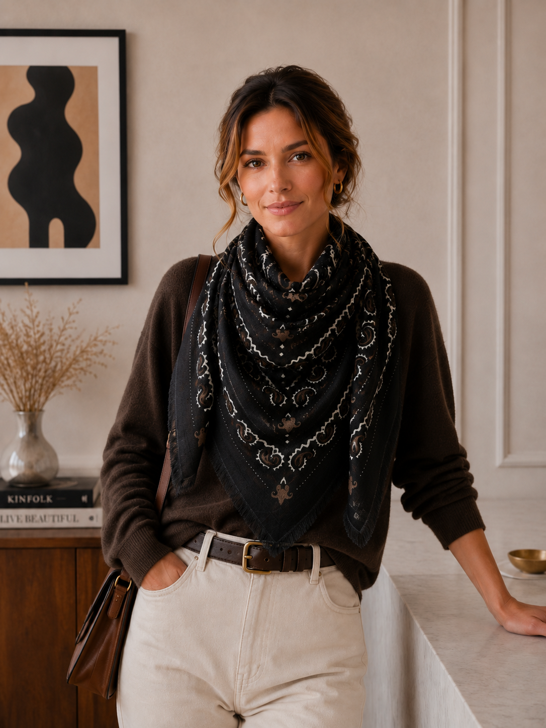 Large Woolen Square Bandana: Black