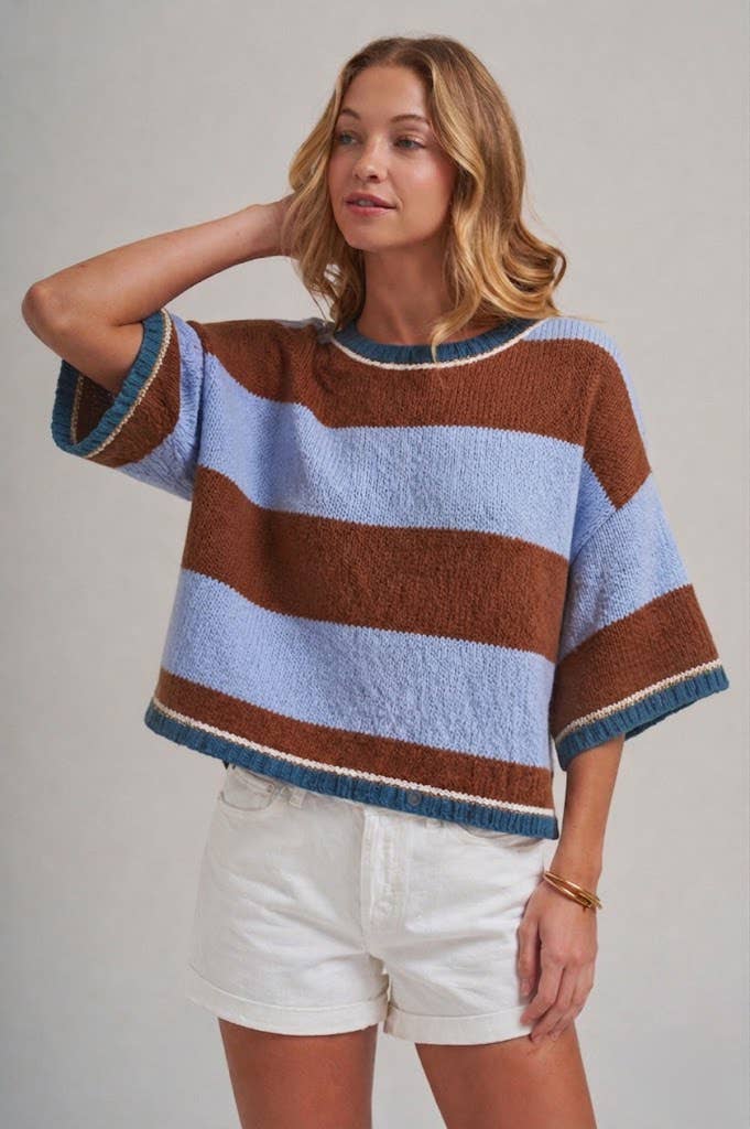 WIDE STRIPE LOOSE FIT DROP SHOULDER SWEATER