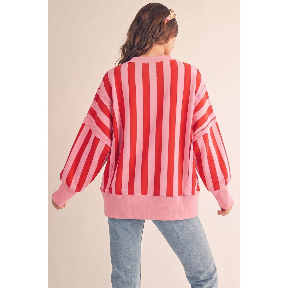 Pink and Red Striped Merry Sweatshirt