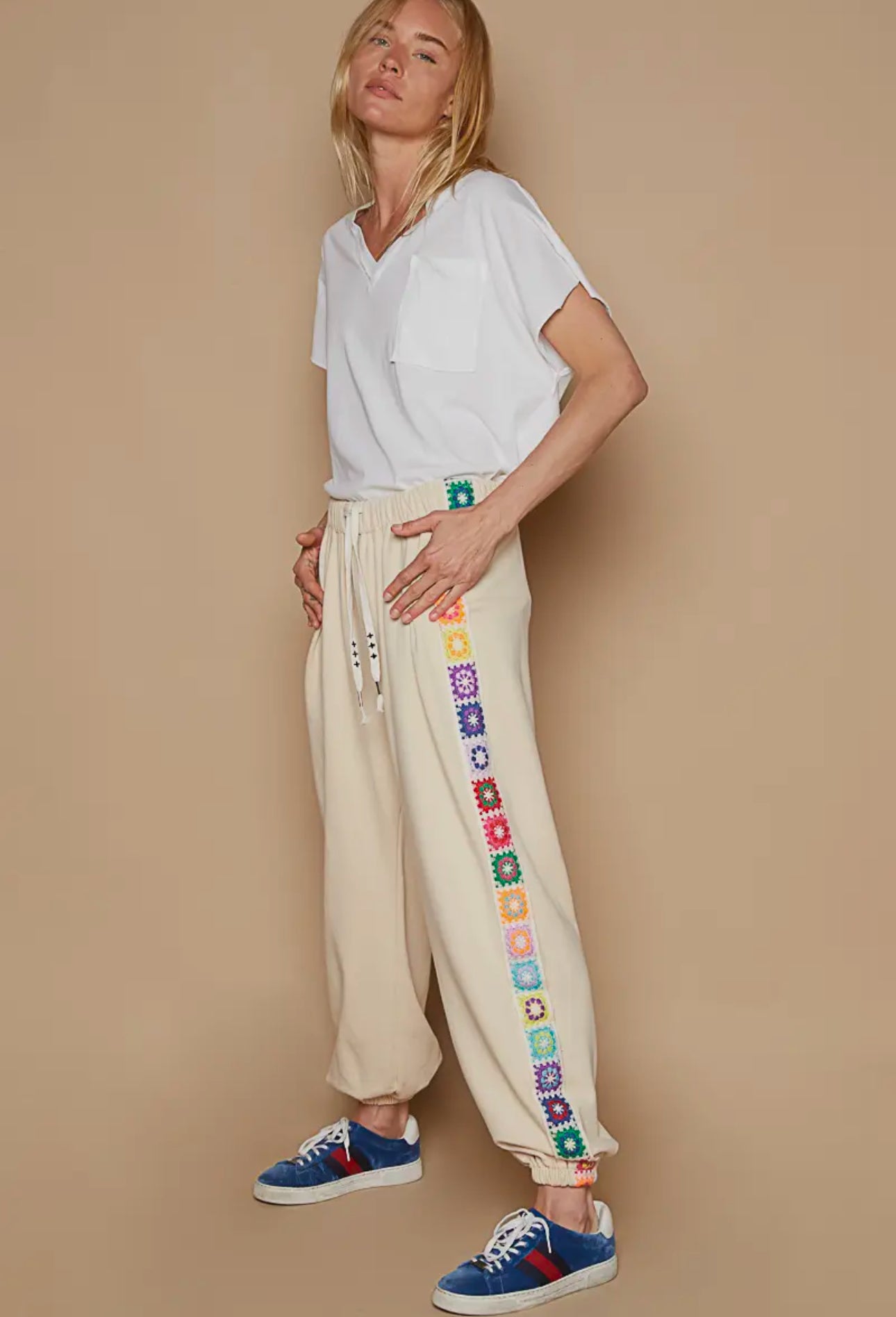 Rainbow Cream Crochet Jogger Pant