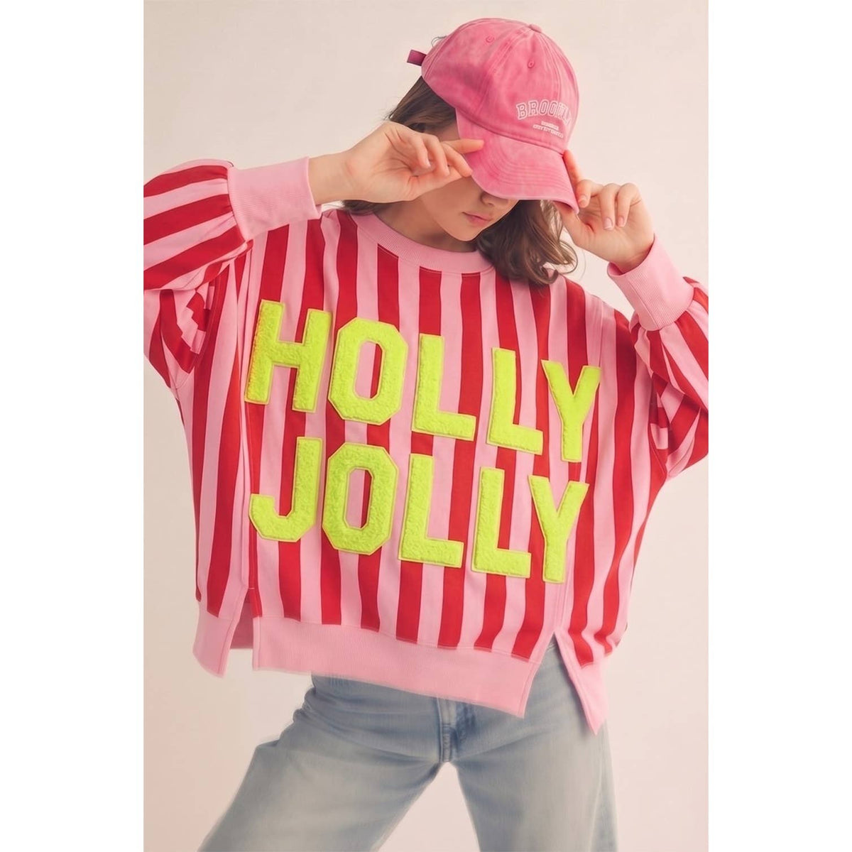 Pink and Red Striped Merry Sweatshirt