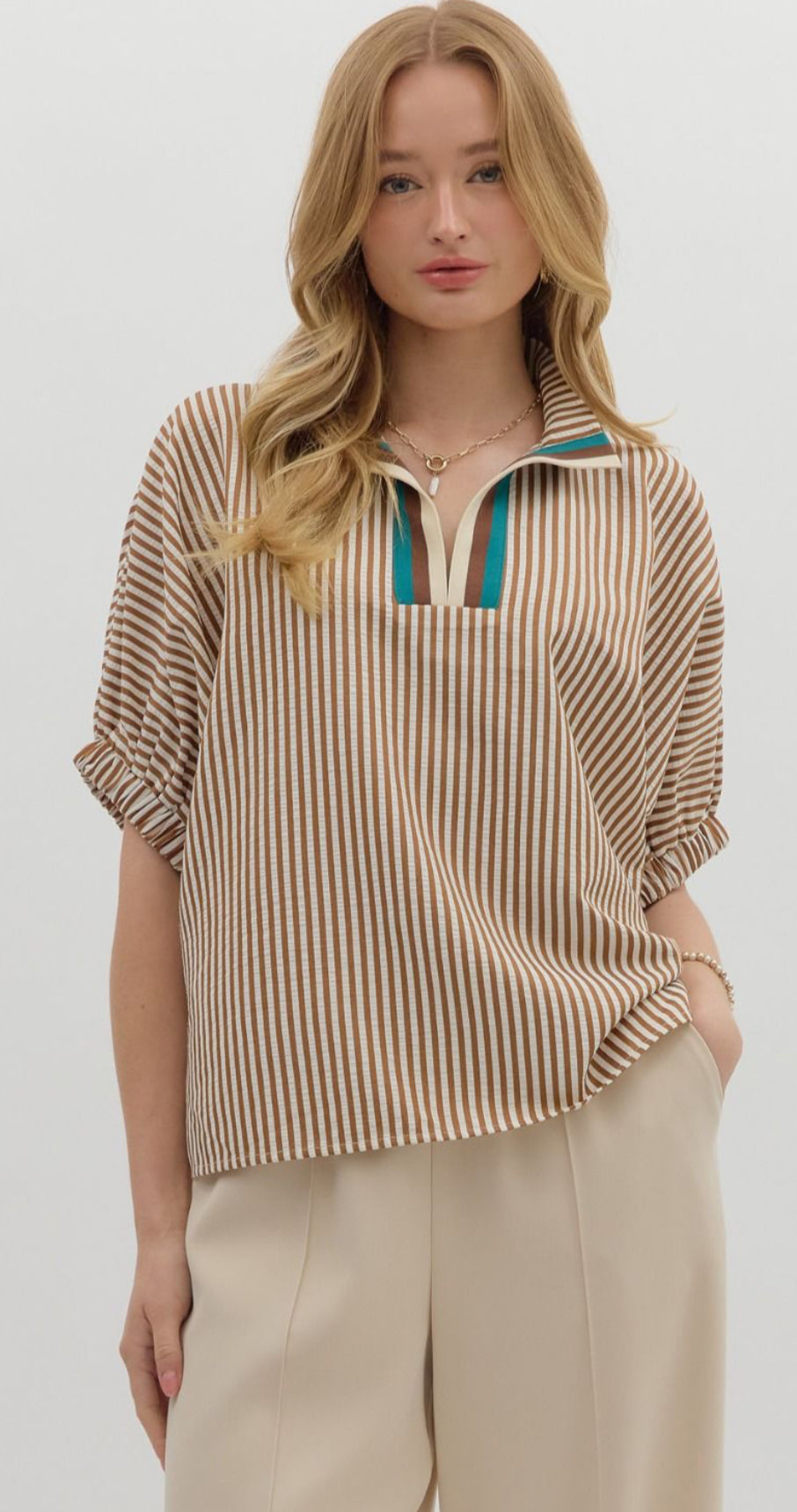 Faye Carmel Stripped Embroidered Top