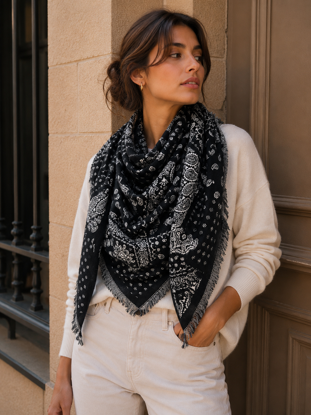 Black Paisley 2-in-1 Triangle Scarf