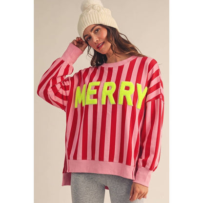 Pink and Red Striped Merry Sweatshirt