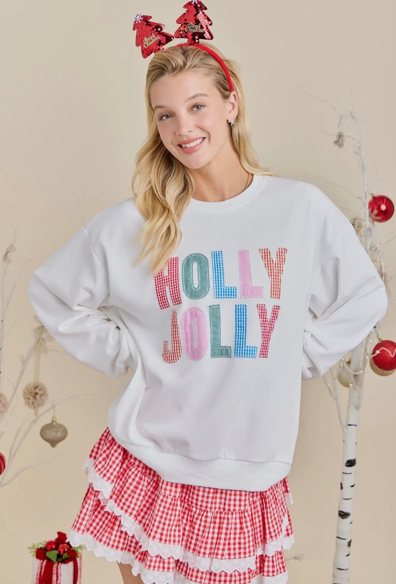The Holly Jolly Gingham Sweatshirt Top