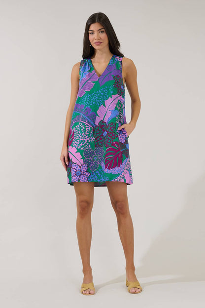 Berry Shift Tropical Mini Dress
