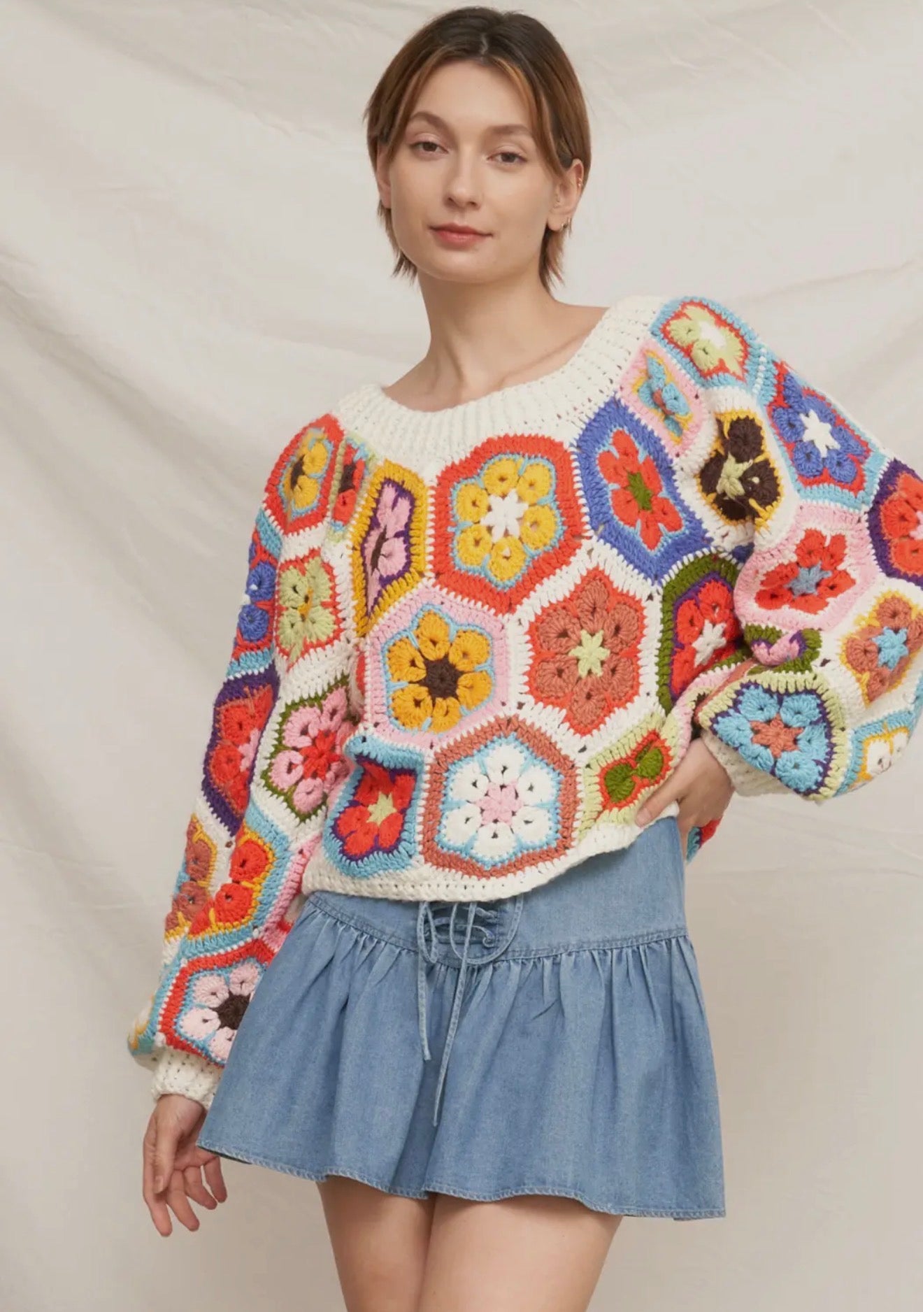 Chunky Oversized Granny Squared Crochet Sweater