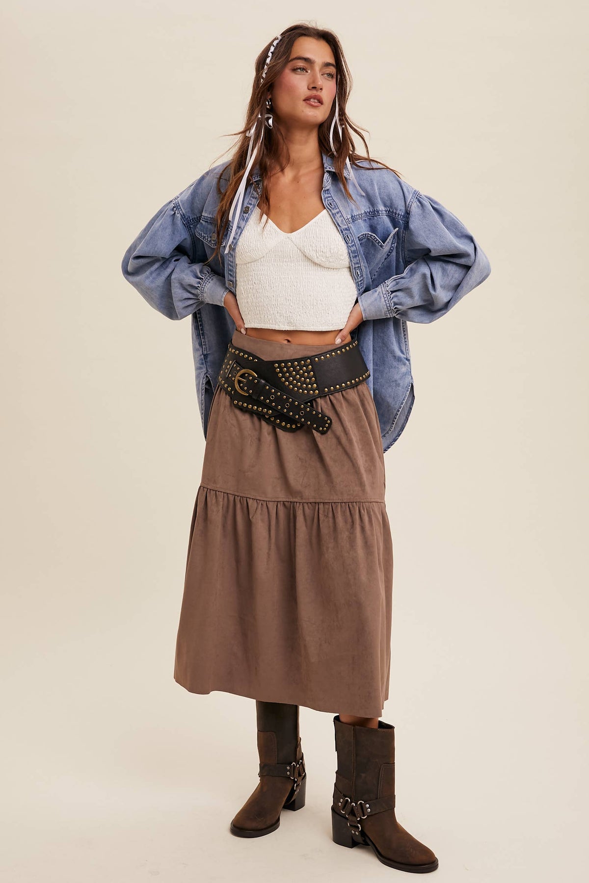 Heart Detail Oversized Denim Shirt