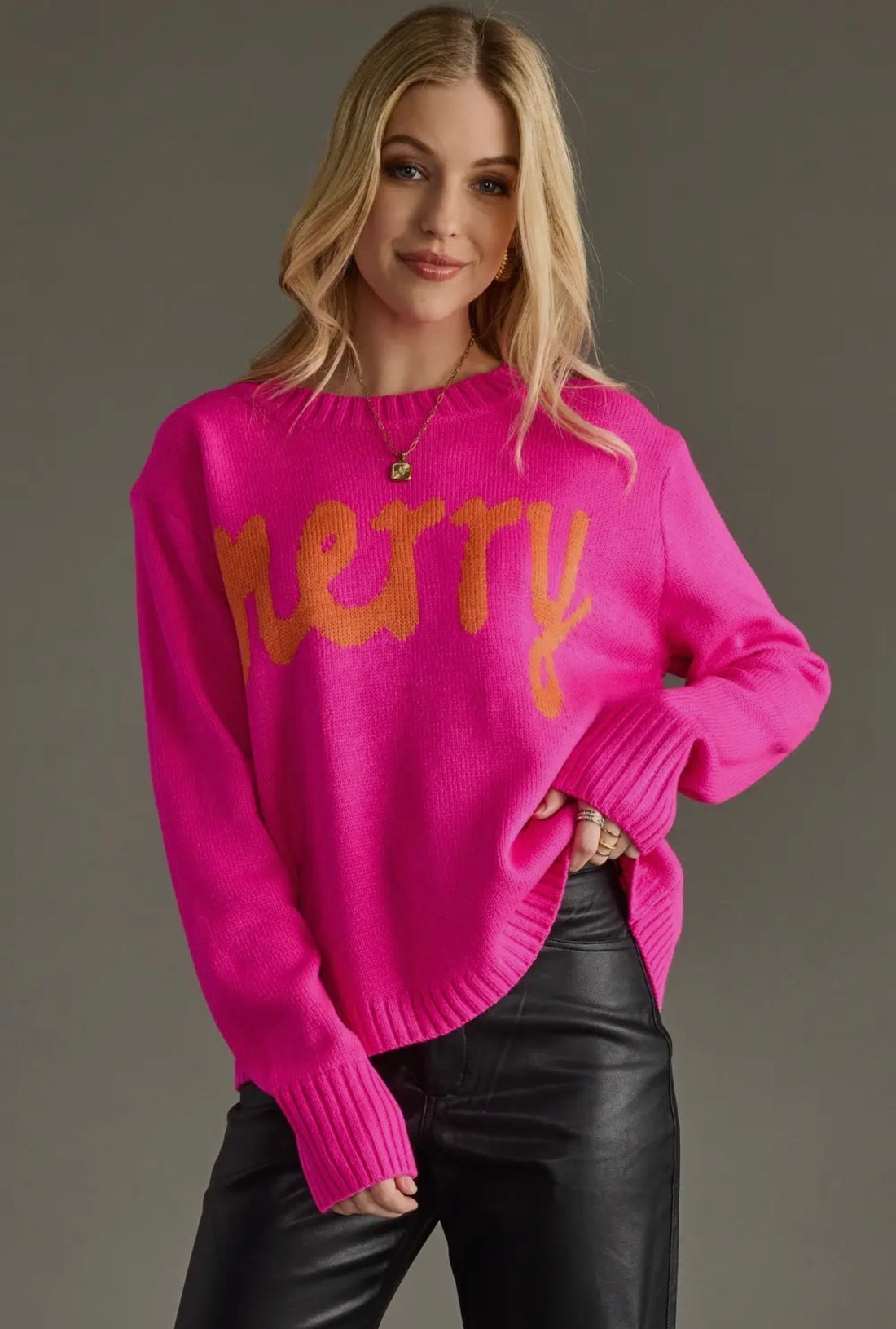 Bright Pink Merry Sweater Top