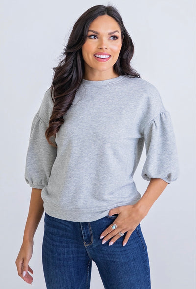 KARLIE: Puff Sleeve Sweatshirt-Grey