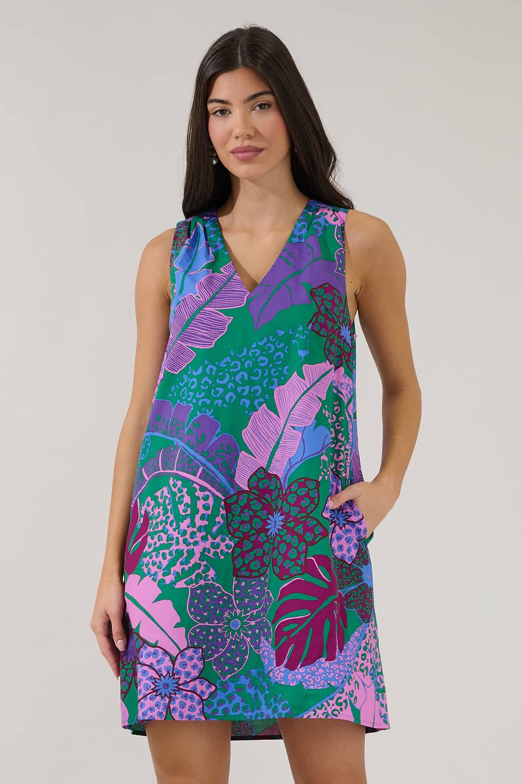 Berry Shift Tropical Mini Dress