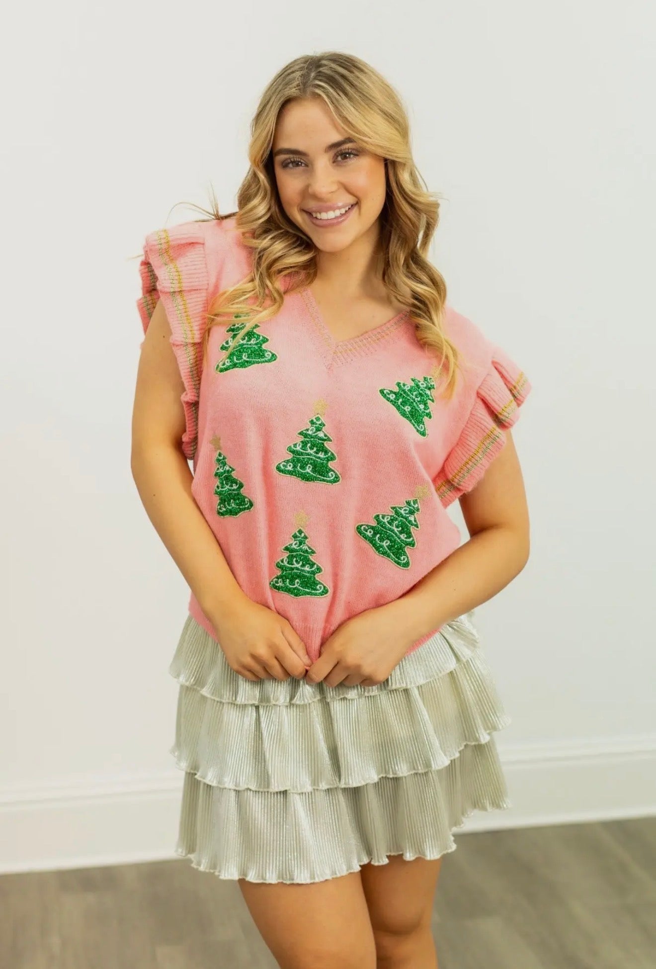 Glitter Tree Patches Sweater Vest Top