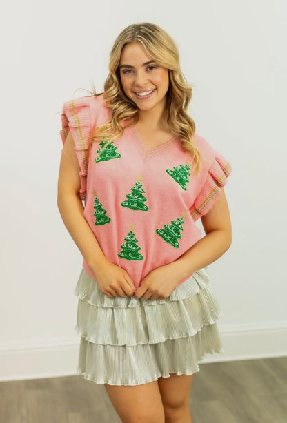 Glitter Tree Patches Sweater Vest Top