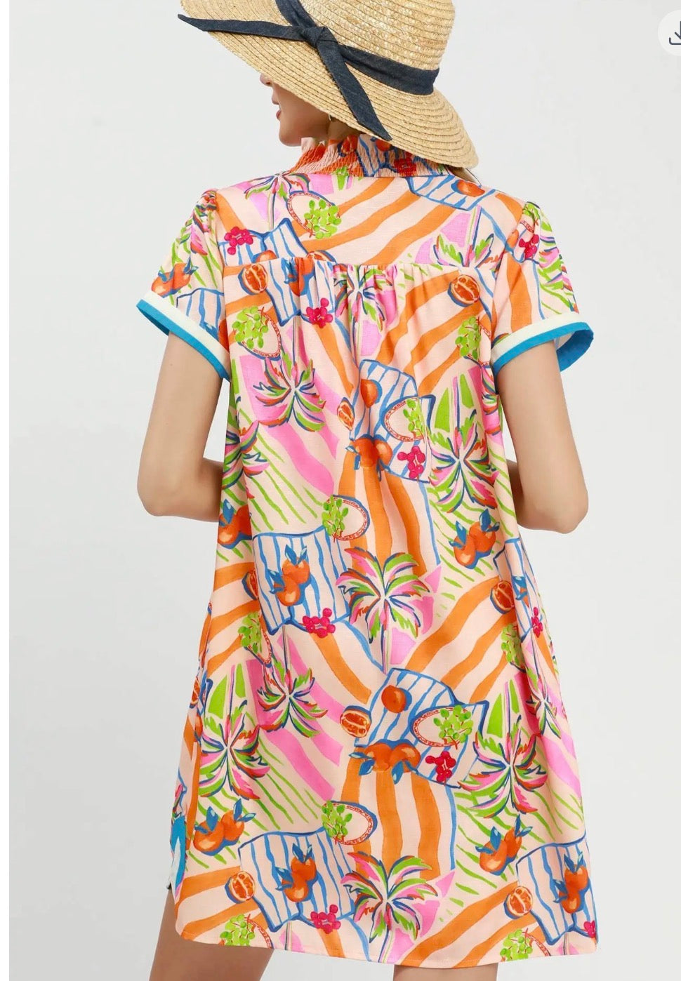 Tropical Print Collared Shift Dress