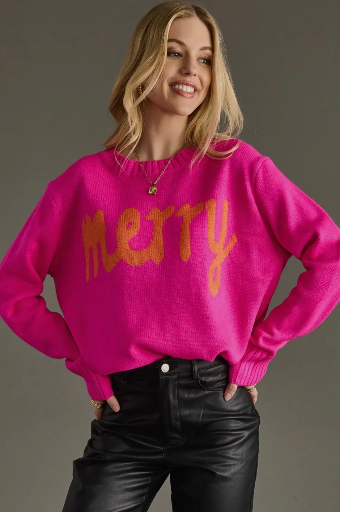 Bright Pink Merry Sweater Top