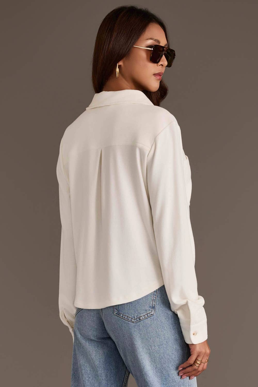 Ivory Cropped Soft Button Up Top