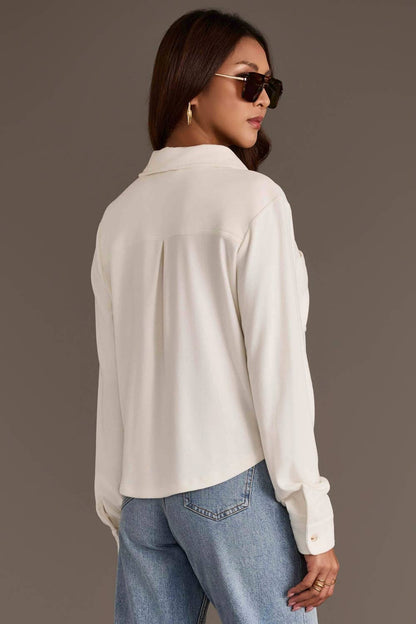 Ivory Cropped Soft Button Up Top