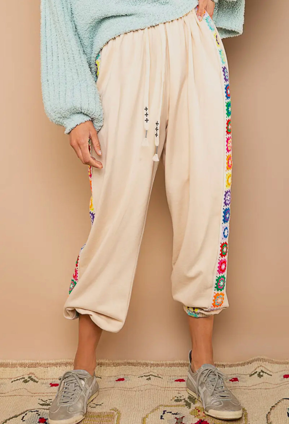 Rainbow Cream Crochet Jogger Pant