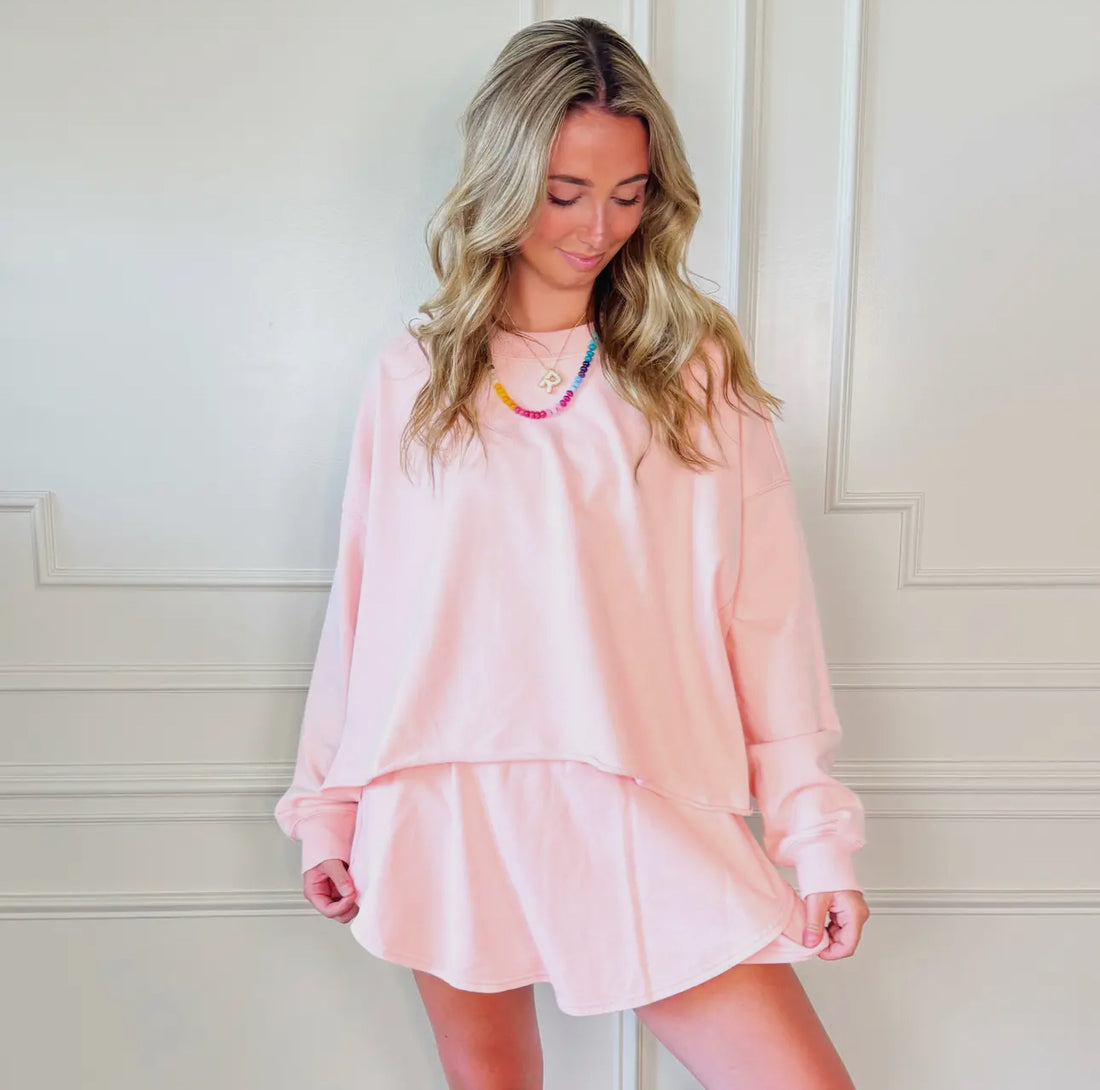 Peachy Pink Long Sleeve Crop Top