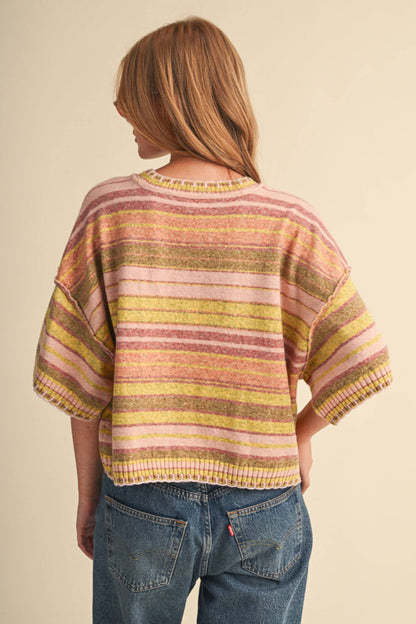 Multi-Color Striped Short Sleeve Sweater