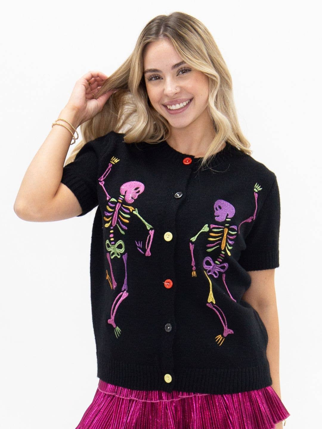 Dancing Skeletons on Cardigan Top
