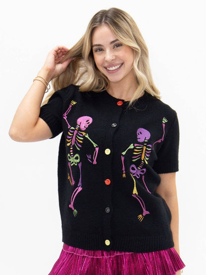 Dancing Skeletons on Cardigan Top