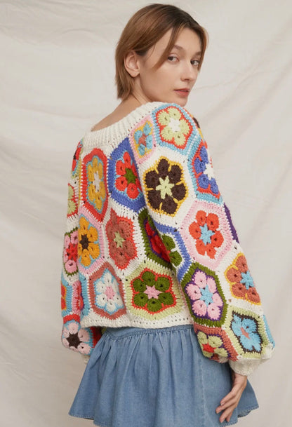 Chunky Oversized Granny Squared Crochet Sweater