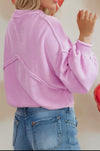 Pink Raw Edge Ribbed Detail Drop Shoulder Sweater