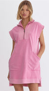 Half Zip Sweatshirt Dress - Pink