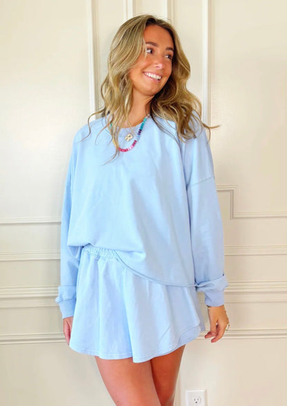 POWDER BLUE LONG SLEEVE CROP TOP