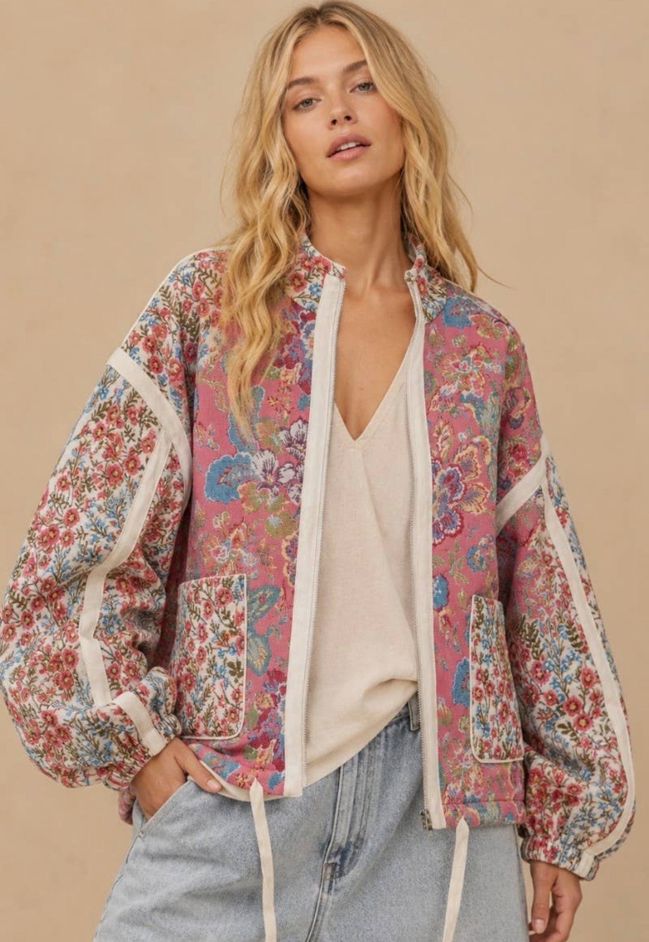 Floral Quilted Zip Up Jacket