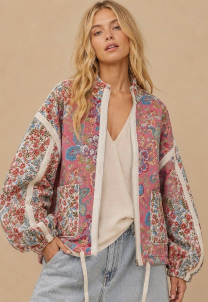 Floral Quilted Zip Up Jacket